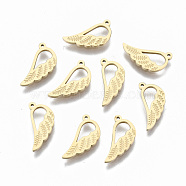 304 Stainless Steel Pendants, Wing, Real 14K Gold Plated, 12x5.5x1mm, Hole: 0.7mm(STAS-S116-075A-G)
