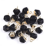 Electroplate Synthetic Black Stone Charms, with Iron Findings, Faceted, Golden, 11~12x8x8mm, Hole: 1.5mm(X-G-S344-08A)