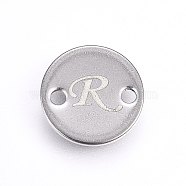 201 Stainless Steel Links connectors, Flat Round, Letter.R, Stainless Steel Color, 10x1mm, Hole: 1.5mm(STAS-H465-01P-10mm-R)