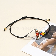 Rhombus Loom Pattern MIYUKI Seed Beads Bracelets for Women, Adjustable Nylon Cord Braided Bead Bracelets, Colorful, 11 inch(28cm)(BJEW-C011-36B)