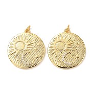 5Pcs Brass Micro Pave Cubic Zirconia Pendants, Long-Lasting, Flat Round with Sun & Moon & Star, Real 18K Gold Plated, 26.5x24x2.5mm, Hole: 3mm, Jump Ring: 5x0.8mm(KK-SZ0004-38)
