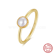 925 Sterling Silver with Natural Freshwater Pearls Rings, Round, Real 14K Gold Plated, US Size 6(16.5mm)(RJEW-Z030-02G)