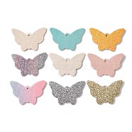 PU Leather Pendants, with Double Sided Glitter Powder, Butterfly, Mixed Color, 32.5x48x1.5~2mm, Hole: 2.5mm(FIND-R072-09-B)