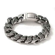 304 Stainless Steel Cuban Link Chain Bracelets for Women Men, Antique Silver, 9-1/4 inch(23.5cm)(BJEW-Q341-06D-AS)
