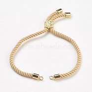 Nylon Twisted Cord Bracelet Making, Slider Bracelet Making, with Brass Findings, Cadmium Free & Lead Free, Long-Lasting Plated, Tree of Life, Light Khaki, Real 18K Gold Plated, 9 inch(23cm), 2mm, Hole: 2mm, single chain length: about 12.5cm(X-MAK-F018-08G-RS)
