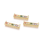 Brass Micro Pave Cubic Zirconia Pendants, Rectangle, Colorful, Golden, 6x20x2.5mm, Hole: 1.2mm(ZIRC-G161-03G-01)