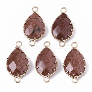 Synthetic Goldstone Links connectors, with Golden Tone Brass Open Back Settings, Faceted, Teardrop, 26.5~27.5x14x6mm, Hole: 2mm(G-T131-09G)