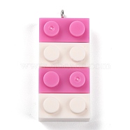 Resin Pendants, with Platinum Iron Loop, Toy Bricks, Pearl Pink, 36x15.5x8mm, Hole: 2.6mm(RESI-E017-C12)