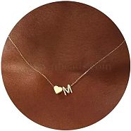 Simple Style Adjustable 316L Surgical Stainless Steel Heart and Initial Pendant Necklaces for Women, Real 14K Gold Plated, Letter M, 16.93 inch(43cm)(WG95AEF-13)