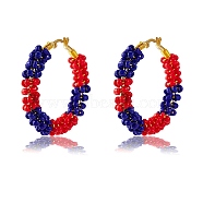 Porcelain Beaded Huggie Hoop Earrings for Women, Real 18K Gold Plated Big Circle Brass Hoop Earrings, Red, 44x45x8.5mm, Pin: 1.4x0.4mm(X1-EJEW-C003-01B-RS)