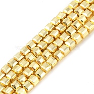 Electroplated Synthetic Non-Magnetic Hematite Beads Strands, Faceted Cube, Golden Plated, 4x4x4mm, Hole: 1mm, about 139pcs/strand, 16.38''(41.6cm)(G-U003-18B-02)