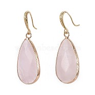 Teardrop Natural Rose Quartz Dangle Earrings, with Brass Earring Hooks, Packing Box, Real 18K Gold Plated, 45.5~46mm, Pin: 0.7mm(EJEW-JE02998-03)