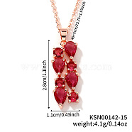 Brass Cubic Zirconia Long Tassel Pendant Necklaces for Fashionable Statement Style, Rose Gold, Crimson, 15.75 inch(40cm)(DV3387-15)