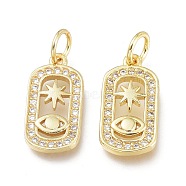 Brass Micro Pave Clear Cubic Zirconia Charms, with Jump Ring, Long-Lasting Plated, Oval with Star & Eye, Real 18K Gold Plated, 15x7.5x2mm, Jump Ring: 5x0.7mm, 3.6mm Inner Diameter(ZIRC-L076-053G)