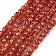 Natural Red Agate Beads Strands, Faceted, Cube, Grade A, 3.5~4.5x3.5~4x3.5mm, Hole: 0.6mm, about 103~106pcs/strand, 15.55'~15.75''(39.5~40cm)(G-H042-A49-02)