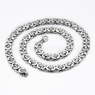 304 Stainless Steel Byzantine Chain Necklaces, with Lobster Claw Clasps, Stainless Steel Color, 24 inch(61cm)(NJEW-F176-14P-A)