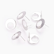 Brass Stud Earrings, Long-Lasting Plated, Nickel Free, Flat Round, Real Platinum Plated, 15x0.5mm, Pin: 0.8mm(EJEW-F194-10P-NF)