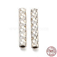 925 Sterling Silver Tube Beads, Diamond Cut, Column, Silver, 10x1.5mm, Hole: 1mm(STER-Q191-02S)
