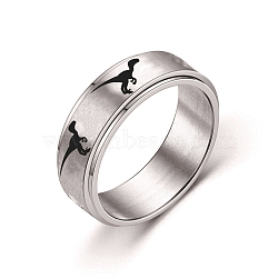 Rotating Stainless Steel Anxiety Relief Rings for Women Men, Stainless Steel Color, Dinosaur, US Size 8(18.1mm)(PW-WG4928D-08)