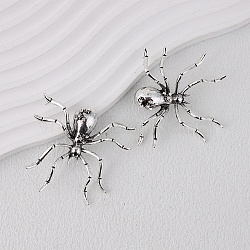 Alloy Rhinestone Stud Earrings, Spider, Antique Silver, 55x59mm(EJEW-H155-01AS)