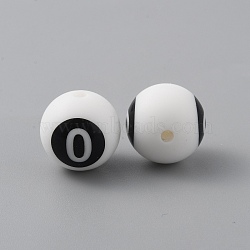 Silicone Beads, Chewing Beads For Teethers, DIY Nursing Necklaces and Bracelets Making, White Round with Black Numbers, Num.0, 13.5mm, Hole: 2.2mm(SIL-TAC0009-02J)