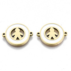 304 Stainless Enamel Steel Links Connectors, Laser Cut, Flat Round with Boy, Golden, 14.5x18.5x2mm, Hole: 1.2mm(STAS-S080-008G)