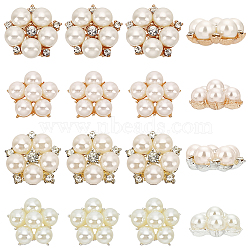 Fingerinspire 16Pcs 4 Styles Flower Shape Alloy Cabochons, Micro Pave Cubic Zirconia and with Imitation Pearl Beaded, for Brooch Jewelry Making, Mixed Color, 19~22.5x19.5~22.5x10~10.5mm, 4pcs/style(JEWB-FG0001-19)