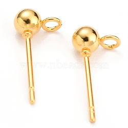 304 Stainless Steel Ball Stud Earring Findings, with Loop, Golden, 15x7x4mm, Hole: 1.7mm, Pin: 0.8mm(STAS-G099-09G)