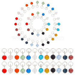 Elite 12 Sets Glass Pendants, with Platinum Tone Iron Finding and Jump Ring, Faceted, Round, Mixed Color, 10x4mm, Hole: 4.6mm, 24pcs/set, 288pcs/box(GLAA-PH0002-51)