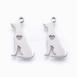 201 Stainless Steel Pendants, Manual Polishing, Dog with Heart, Stainless Steel Color, 18x9.5x1.5mm, Hole: 1.2mm(X-STAS-F231-061P)