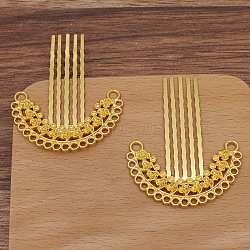 Alloy Hair Comb Findings, with Iron Comb and Loop, Round Bead Settings, Golden, 61x38mm, Fit for 2mm Beads(PW-WG59223-02)