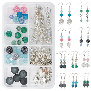 SUNNYCLUE DIY Dangle Earring Making Kits, Including Natural Crackle Agate Beads, Glass Beads, Alloy Beads & Bead Caps & Pendants, Brass Earrings Findings, Iron Eye Pin, Silver