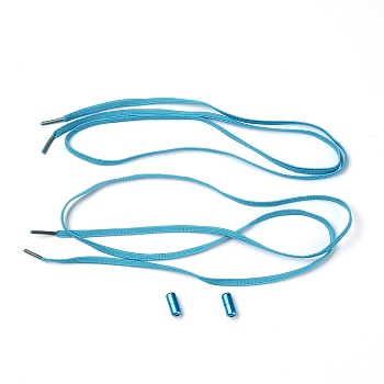 Spandex High Elastic Yarn Shoelaces, with Aluminum Buckles, Flat, Deep Sky Blue, 18~1020x6~8x1.5~8mm, 4pcs/set