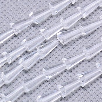 Glass Beads Strands, Faceted, Cone, Clear, 8x4mm, Hole: 1mm, about 72pcs/strand, 18 inch
