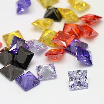 Cubic Zirconia Cabochons, Grade A, Faceted, Square, Mixed Color, 4x4x2.4mm