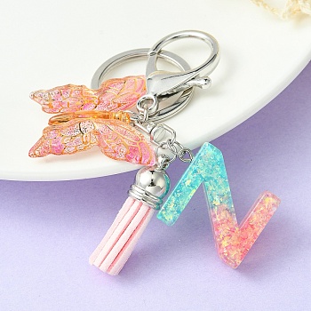 Resin & Acrylic Keychains, with Alloy Split Key Rings and Faux Suede Tassel Pendants, Letter & Butterfly, Letter Z, 8.6cm