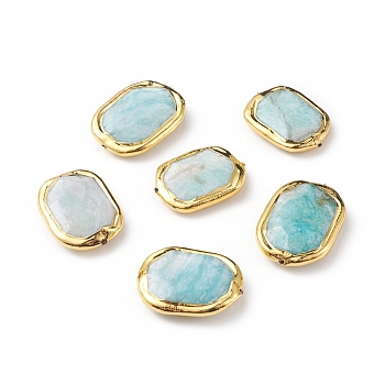 Natural Amazonite Beads, with Golden Plated Edge Brass Findings, Faceted, Oval, 28.5~29x19.5~21.5x7~8mm, Hole: 0.8mm
