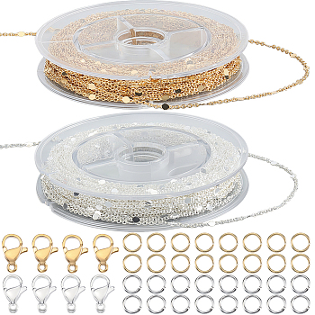 DIY Chain Necklace Jewelry Kits, Including Brass Cable Chains, 304 Stainless Steel Lobster Claw Clasps & Jump Rings, Mixed Color, 1.5x1x0.3mm, about 32.8 Feet(10m)/roll