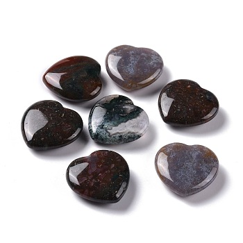 Natural Indian Agate Heart Love Stone, Pocket Palm Stone for Reiki Balancing, 29.5x30x9mm