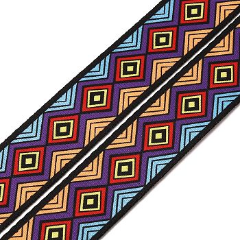 Double-Sided Printed Polyester Ribbons, for Clothing Accessories, Flat, Purple, Rhombus Pattern, 1-1/2 inch(38mm), about 1.99 Yards(1.82m)/Strand