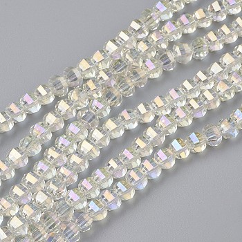 Electroplate Glass Beads Strands, Faceted, Rondelle, Full Rainbow Plated, Light Khaki, 6x4.5mm, Hole: 1mm, about 98pcs/strand, 17.3 inch(44cm)