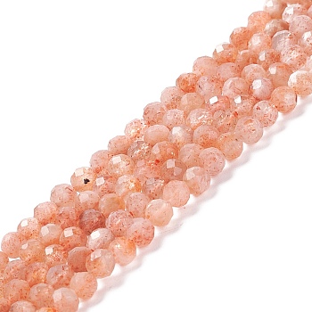 Natural Sunstone Beads Strands, Round, Faceted, Grade A, 4mm, Hole: 0.8mm, about 91pcs/strand, 15.12''(38.4cm)