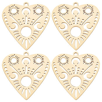 8Pcs 201 Stainless Steel Pendants, Laser Cut, Hollow Heart with Moon, Real 18K Gold Plated, 30x28.5x1mm, Hole: 1.6mm