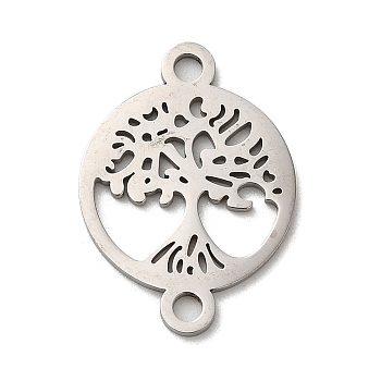 304 Stainless Steel Connector Charms, Flat Round with Tree of Life Links, Stainless Steel Color, 21x15x1mm, Hole: 1.8mm