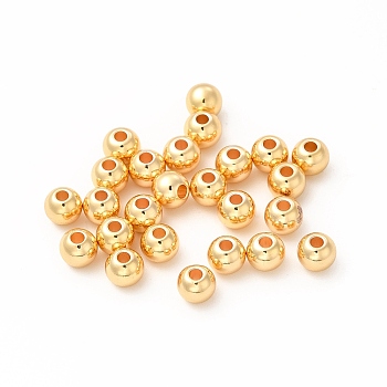 Brass Beads, Round, Real 18K Gold Plated, 6x5mm, Hole: 2mm