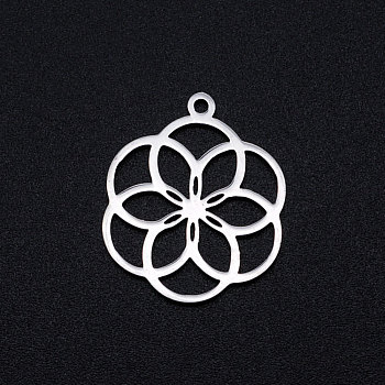 304 Stainless Steel Filigree Charms, Seed of Life/Sacred Geometry, Stainless Steel Color, 22.5x18.5x1mm, Hole: 1.5mm