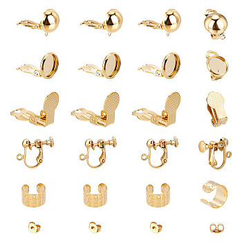 ARRICRAFT Brass Clip-on Earring Findings, with Ear Nuts, Golden, 24pcs/box