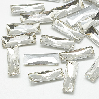 Pointed Back Glass Rhinestone Cabochons, Back Plated, Faceted, Rectangle, Crystal, 7x3x2mm
