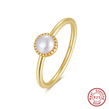 925 Sterling Silver with Natural Freshwater Pearls Rings, Round, Real 14K Gold Plated, US Size 6(16.5mm)