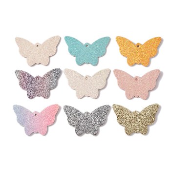 PU Leather Pendants, with Double Sided Glitter Powder, Butterfly, Mixed Color, 32.5x48x1.5~2mm, Hole: 2.5mm